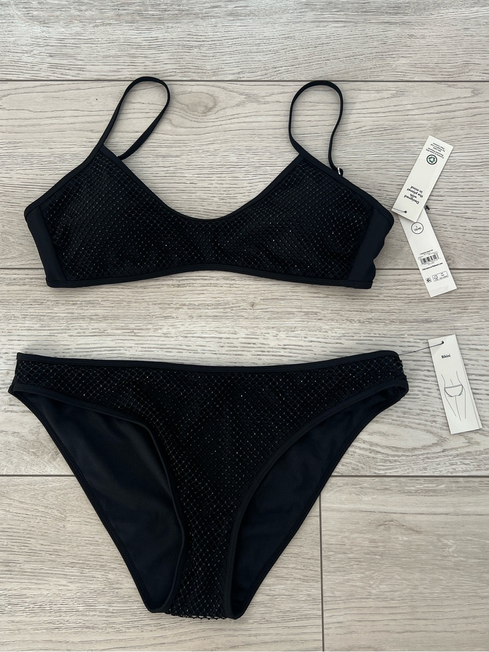 No boundaries bikini set black with beadded net detail new